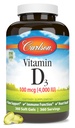 Carlson - 비타민 D3, 4000 IU (100 mcg), 뼈 & 면역 건강, Cholecalciferol 보충교재, 글루텐 자유로운 비타민 D 캡슐, 360 Softgels