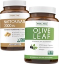 Nattokinase & 올리브 리프 (6 개월 공급) 흐름 & 웰빙 혼합 - Nattokinase 2000 FU 강력한 Naturally Fermented Soybeans (6 개월 공급) & 올리브 리프 추출물 최고 강도 20% Oleuropein