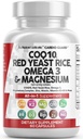 청결한 Nutraceuticals COQ10 200mg 빨간 효모 밥 오메가 3 마그네슘 복잡한 500mg Niacin 아연 비타민 K2 D3 - 여자를 위한 심장 지원 비타민 & 남자 w/Vitamin B3, Coenzyme Q10-60 Ct