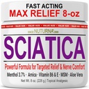 Sciatica Nerve Cream - 발, 손, 다리, 발가락, 뒤를 위한 최대 힘 안락 크림 - 자연적인 매우 힘 Arnica, MSM, Menthol, Soothing 안락, 큰 8 Oz