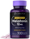 Carlyle Melatonin 12 mg 빠른 용해 300 정제 | 약물 무료 | 천연 베리 맛 | 채식주의, 비 GMO, 글루텐 무료