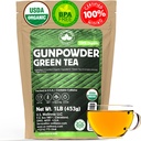 U.S. Wellness Natural Gunpowder Green Tea | 느슨한 잎 | 프리미엄 품질 | 100 % 인증 유기농 녹차 | 16oz/453g | 200+ 컵
