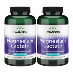Swanson Magnesium Lactate - 근육과 뼈 건강 지원 촉진 - Gentle 흡수를위한 Lactose-Free Lactate 미네랄 양식 - (120 캡슐, 84mg 각각) 2 팩