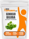 BulkSupplements.com Ginkgo Biloba 추출물 분말 - Ginkgo Biloba 잎, 산화 방지제 소스, 초본 보충 - 글루텐 무료, 서빙 당 200mg, 250g (8.8 oz) (팩 1)