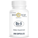 Bio-Tech Pharmacal D3-5 (5000 IU), 250 캡슐 - 모든 자연 보충 – 지원 뼈 & 면역 건강 – 아니 낙농, 물고기, 글루텐, 땅콩, 껍질, & 콩 없음 – 인공 색상 없음