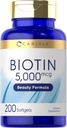 Carlyle Biotin 5000mcg Softgels | 200 개 | 헤어 피부와 손톱의 비타민 | 비 GMO, 글루텐 무료 보충