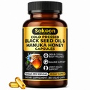 까만씨 기름 캡슐 - 뉴질랜드 Manuka 꿀과 더불어, 찬 눌러진 터키 Nigella Sativa 기름, 2% Thymoquinone, Immune & 소화 지원, 미국에서 만드는, 60 조사, 봉사 당 1010mg