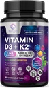 비타민 D3 K2 - 5000 iu 비타민 D3 & 100 mcg 비타민 K2 (MK-7) 면역 지원을위한 복합체 - 뼈, 치아 및 근육 건강 지원 - Berry Chewable, Gluten Free, Non-GMO, 미국 - 60 정제