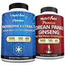 Nutrivein Premium Korean Panax Ginseng 보충교재 & Berberine 보충교재 뭉치: 매일 Clarity, Vitality, & Wellness를 위한 높은 흡수 Berberine Complex & 진짜 빨간 Ginseng 뭉치