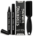 남자를 위한 진동 바이킹 Beard 연필 충전물 - 2의 제트기 검정 팩 - 방수 오래 견딘 Beard 펜 - Gap Repair & Barber Pencil - Soft Bristle Brush & Pen Filler를 위한 4-Pronged Tip