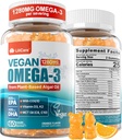 Vegan Omega-3 Gummies 1280mg + COQ10 + 비타민 D3 K2 (MK7), 성인 w/EPA 600mg DHA 400mg & MCT를 위한 Omega 3 물고기 기름 대안 기름, 바다 조류에서 물고기 맛, 두뇌, 눈, 면역, 1 팩