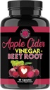 화려한 보충물 Apple Cider Vinegar + Beet 뿌리 분말 캡슐, 남자와 여자 (60ct, 1 달 공급)를 위한 소화성 건강 당 순수한 ACV Beetroot 1000mg