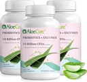 AloeCure 매일 Probiotics 10 억 CFU 소화 지원 8 Strains, 6 Prebiotics & Enzymes - 여성 및 남성을위한 Bromelain과 소화 보충 - Gut 지원, 소화 완화, 30 캡 x 3btls