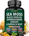 Sea Moss Black Seed Oil Ashwagandha Ginger, Burdock Root, Bladderwrack, Turmeric, Shilajit, Multimineral Supplement, USA (120 캡슐)와 유기 바다 모스 캡슐
