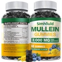1개의 팩 설탕 자유로운 3000MG Mullein Gummies - Lung Cleanse, 호흡을 위한 Mullein 잎 추출물 보충교재, Lung를 위한 Quercetin & Bromelain를 가진 유기 Mullein 하락, 소화성 건강 & 면역성이 있는