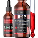 Vegan Liquid B-12 Drops – 60 x 5000 mcg 추가 강도 라즈베리 맛 비타민 B12 액체 Methylcobalamin 하위 언어 보충 | 흡수 및 에너지를 극대화하도록 설계된 | 글루텐 프리