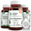 자연적인 Nutra 아연 Picolinate 30 mg, 두 배 힘, 익지않는 및 순수한, 성장과 면역 지원을 위한 높게 생물 사용 보충교재, 도움은 피부 건강을 승진시킵니다, 지원 대사 체계 100 캡슐을 지원합니다