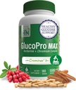 Health Thru Nutrition GlucoPro Max - 1,500mg Berberine, Chrominex + Chromium 및 1,000mg Cinnamon | Vegan, Non-GMO, 글루텐 무료 | 180 팩