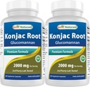 최고의 자연 2 팩 Konjac Glucomannan 뿌리 2000 mg 서빙 - 180 채식 캡슐