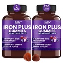 성인 (여성, 남성) 및 어린이를위한 철 Gummies 보조 식품 - 포도 풍미 지원 빈혈, 에너지 및 초점 레벨 - 200 개