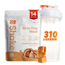 310 영양 올인원 식사 교체 쉐이크 파우더 w / 쉐이커 컵 스타터 키트 - 고단백 섬유 리치 Vegan Superfood Blend - Sugar-Free, Keto & Paleo Friendly, Low Carb - Caramel Sundae 14 srv