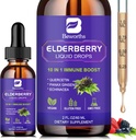 Elderberry Syrup 검정 Elderberry Drops with Quercetin, Panax Ginseng, 비타민 C 및 아연, Sambucus Elderberry Syrup 액체, Vegan, 비 GMO & 글루텐 무료