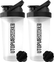 Utopia Home Protein Shaker Bottle - (팩 2) 28-Ounce Shaker Bottle For Protein Mixs - 피트니스 스포츠 클래식 단백질 믹서 셰이커 병 (Clear/Black)