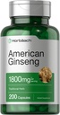 Horbäach American Ginseng Capsules | 1800 mg | 200 Count | Non-GMO, 글루텐 프리 보충교재 | 인삼 뿌리 추출물 복합체