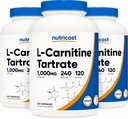 Nutricost L 카르니틴 트레이트 500mg, 240 캡슐 - 1000mg 서빙 (3 병)