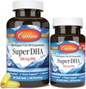 Carlson - 슈퍼 DHA Gems, 500 mg DHA 보조 식품, 640 mg 지방산, 야생 겁에 질린 노르웨이 Arctic Fish Oil Concentrate, 지속 가능한 Sourced Nordic Fish Oil 캡슐, 60 + 20 Softgels