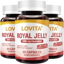 Lovita 로얄 젤리 333 mg, 3 : 1 농축, 20mg 10-HDA, 천연 소스 슈퍼 푸드, 스킨 건강 및 에너지 생산 지원, 60 캡슐 (포장 3)