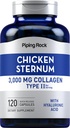 Piping Rock Chicken Sternum Type II Collagen Supplement | 3000mg | 120 캡슐 | Hyaluronic Acid | Non-GMO, 글루텐 프리