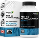 Renew Actives Ashwagandha KSM-66 Supplement 500MG per Serving with Black Pepper for Superior Absorption - Focus & Mood Support to increase Energy & Sleep Aid - Made in Canada - 120 캡슐
