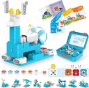 WhalesBot A3 12-in-1 STEM 블록 코딩 로봇 키트 어린이를위한, 61 조각 교육 빌딩 설정 대화 형 스토리 텔링, 소년을위한 이상적인 장난감 선물 & 소녀시대 3-6