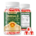 Vegan 오메가 3 Gummies 1200mg - 이중 층 - 물고기 기름 대안, 바다 조류 오메가 3 보충 DHA 600mg, 아스시틴을 가진 EPA 400mg, 수가 무료, 60 Cts