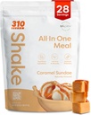 310 영양 All-In-One Meal Replacement Shake Powder - Plant-Based Protein Smoothie Blend w/High Fiber, Probiotics & Adaptogens - 낮은 Carb, Vegan, Keto & Paleo Friendly - Caramel Sundae - 28 Srv