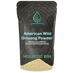 Holistic Bin Wild American Ginseng Powder Pure Organic Ginseng Supplement Made with Wild Harvested 20+ Year Old Roots from Appalachia (Panax Quinquefolius) | 필러 또는 첨가제 (25 그램)