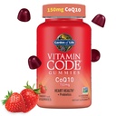 생명의 정원 비타민 부호 CoQ10 Gummies 150 mg의 심장 건강을 위한 Coenzyme Q10, 에너지 생산 & 건강한 시효 + 소화를 위한 Prebiotics & Probiotics, 비 GMO, 글루텐 자유로운, 60 딸기 Gummies