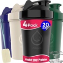 4 PACK, 20 온스 셰이커는 단백질 믹스를 위한 철사 위스키 병을 병에 넣습니다 | 내진성 믹서 병 팩 | BPA-Free & Dishwasher Safe | 셰이커 병 | 셰이커 컵 케이크 병 팩
