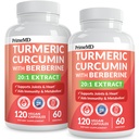 Berberine, Ceylon Cinnamon Bioperine 및 Ginger 보조 식품, 심장, Gut, 및 대사 지원 (120 ct)와 5-in-1 유기 심황 Curcumin 보충 (4210mg)