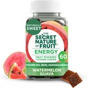 Fruit Energy Chews의 비밀 자연, Real Fruit Powered Vitamin Chews with Vitamin B12, Iron, Ashwagandha, Watermelon & Guava for Long Lasting Energy (60 카운트), 핑크