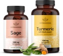 HERBAMAMA Sage 및 Turmeric 키트 - 1000 mg Sage 리프 및 Turmeric Curcumin 캡슐의 번들 - Vegan, Non-GMO, Gelatin-Free - 2 팩