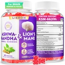 Ashwagandha Gummies - 유기 Ashwagandha & Lions Mane Gummies for Adults with 4 Adaptogenic Herb for Stress, Cognitive & Immune Support   Cortisol 여성 및 남성, 베리 맛 - 60 개