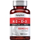 핑 락 비타민 K2 D3 보충 | 100 mcg | 180 Softgels | MK7 | Non-GMO, 글루텐 무료