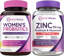 의사의 조리법 여자의 Probiotic & 아연 뭉치, 소화, 질 & 우린 건강, 자연적인 면역 방어, 지연된 방출 Probiotic 캡슐 60ct & 아연 캡슐 120 ct