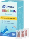 OMOGS 어린이 DHA Blueberry Flavoured Gummies, 루테인, 오메가-3 & 비타민 C 조류 DHA, 아이 건강, 두뇌 건강 및 건강한 면역, 글루텐 프리, 비건, 60 구미.