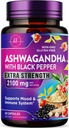 Ashwagandha 2,100 mg - 분말 & 뿌리 추출물을 가진 Veggie 캡슐에 있는 여자를 위한 Ashwagandha 보충교재, 높은 흡수를 위한 까만 고추, 근거한 식물, 미국에서 병에 넣어지는 비 GMO - 60 Veggie 캡슐