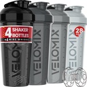 VELOMIX -4 팩 - 28 oz Protein Shaker Bottles for Protein Mixes - 4x Wire Whisk | 단백질 쉐이크 용 누출 방지 셰이커 컵 | 단백질 쉐이커 병 팩 (실버 믹스)