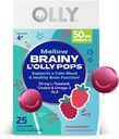 OLLY Mellow Buddies L’OLLY Pops, L-Theanine, Choline, Omega-3 ALA, Kids 4+ Dietary Supplement Lollipops, Calm Mood 및 건강한 두뇌 기능 지원, * Vegan, 라즈베리 맛, 25 조사