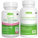 Super B12-Complex 1000mcg + 고급 Ashwagandha KSM-66, L-Theanine & 마그네슘 번들, 높은 흡수 이하 언어 비타민 B12 + Igennus에 의해 다 활동 Adaptogen Complex,